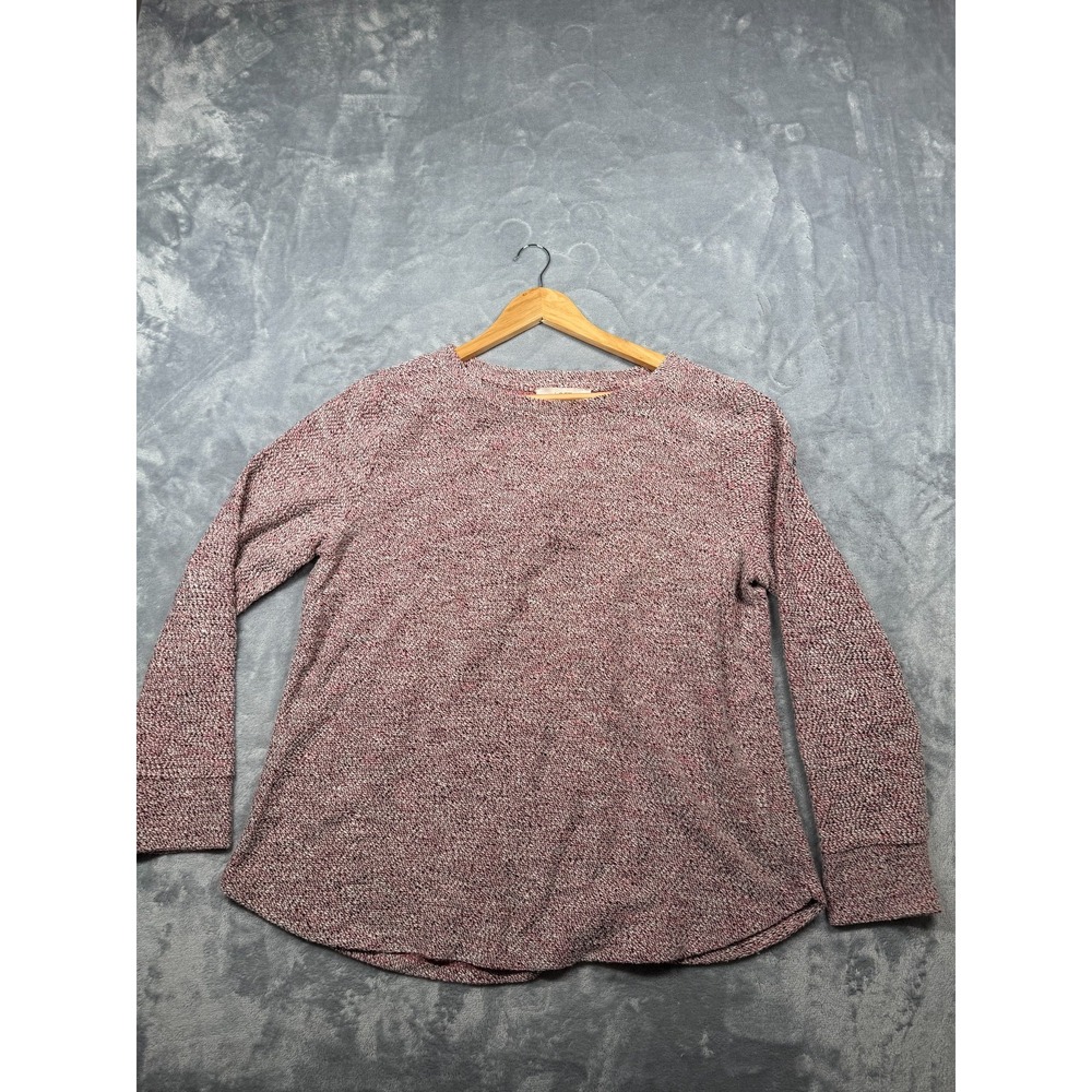LOFT Top Womens XL Pink Marled Knit Long Sleeve Crew Neck Relaxed Fit Curved Hem